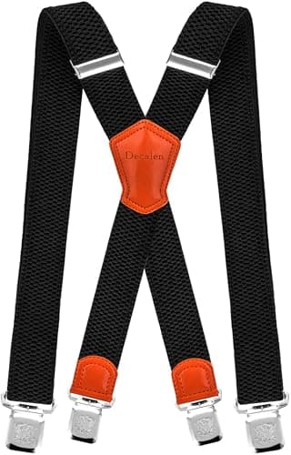 Image of Decalen Mens Braces with Very Strong Metal Clips Wide 4 cm 1.5 inch Heavy Duty Suspenders One Size Fits All Men and Women Adjustable and Elastic X Form (Black 1)