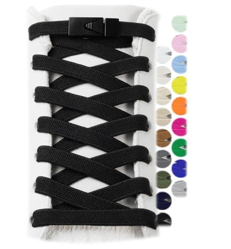 Image of Stepace 2 Pairs Elastic Shoe Laces for Sneakers No Tie Shoelaces for Adults and Kids 8mm Wide Stretch Tieless Shoestrings for Running Shoes One Size Fit All Black 120