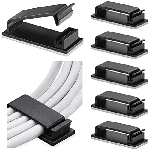 Image of 30 Pcs Self Adhesive Cable Clips, Cable Management Multipurpose Hooks Wire Holder Cable Hooks Clips Decoration Clips for Computer TV and Multi Cords Holder Under Desk (46 x 18 mm, Black)