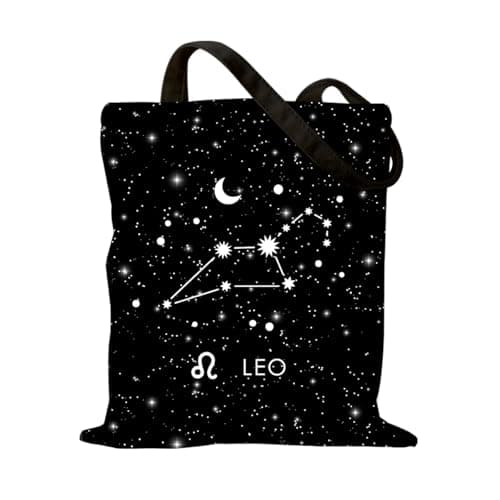 Image of Women Gifts for Birthday Leo Tote Bag Astronomy Gifts Constellations Witchy Gifts for Women Birthday Gift for Women Her Black Starry Birthday Constellation Canvas Bag for Women, Leo, One Size