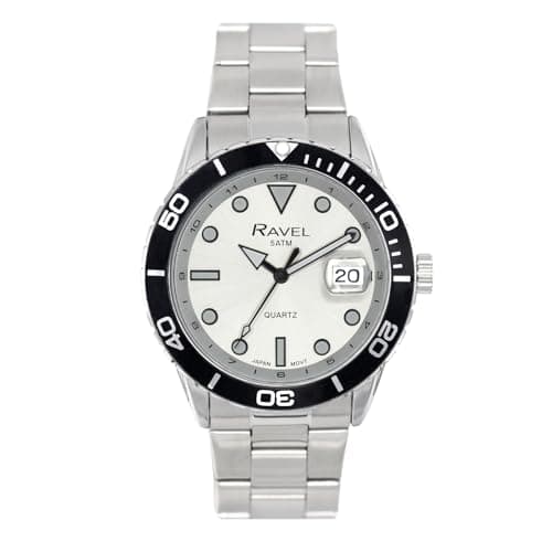 Image of Ravel Plus - Men's 42mm Round 5ATM Calendar Watch Rotating Uni-Directional Bezel and Sapphire Coated Lens - Japanese Analogue Quartz - RPD-012MB - Stainless Steel/Black Bezel/Silver Dial