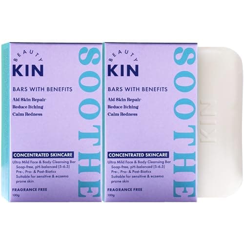 Image of DOUBLE PACK Beauty Kin Soothing Face & Body Wash Cleansing Bar for Sensitive Skin - Prebiotics & Probiotics to Soothe Eczema, Heal Irritated Skin - Fragrance Free Vegan Soap Bar - 2x 100g