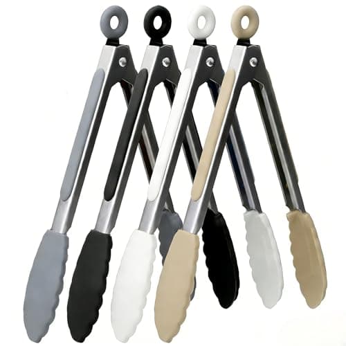 Image of ZHIYE 7” Kitchen Tongs, 4 Pcs Silicone Tongs, Non-Slip Stainless Steel Clip with Locking Clip for Food, Cooking, BBQ, Serving, Salad, Ice, Heat Resistant Food Grade