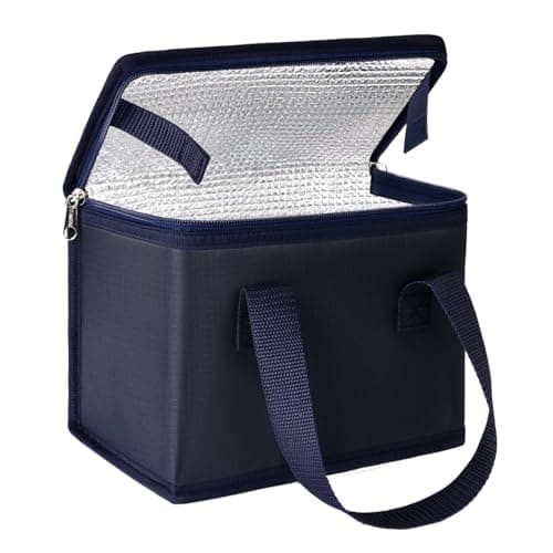 Image of TEAMOOK Folding Lunch Bag Insulated Lunch Box Cool Bag Navy Blue 4-6 cans