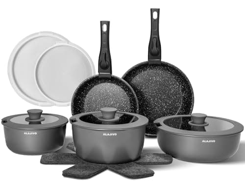 Image of Non Stick Pots and Pans Set 17 Piece, Induction Hob Pan Set, Nonstick Removable Handle Kitchen Cookware Sets, Pot Set, Frying Pans Sets, Saucepan Sets with Lids
