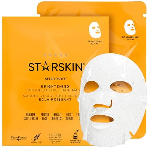 Image of STARSKIN After Party 1x40g, Bio-Cellulose Brightening Face Mask for all Skin Types, Korean Skincare Mask infused with Vitamin C Serum and Niacinamide, Energizing and Soothing, K Beauty Skincare