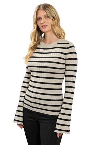 Image of Long Tall Sally - LTS Tall Natural Brown Striped Ribbed Jumper - Women's