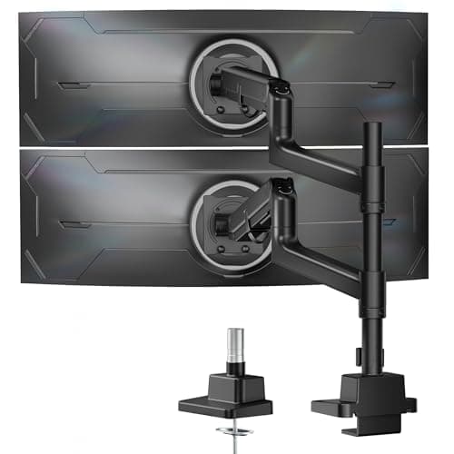 Image of monTEK Dual Monitor Arm for 17-57” Ultrawide Screens, Holds up to 27 kg, Heavy-Duty Gas Spring Vertical Monitor Stand, Height Adjustable, 75x75/100x100mm VESA Mount, Black