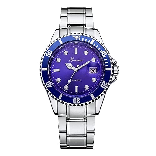 Image of Singular-Point Mens Silver Watches Blue Dial Watches for Men Keychain Watch Rotarywatch Mens Watches Chronograph Analogue UK Watch Gents Wrist Watches Gent Bracelet