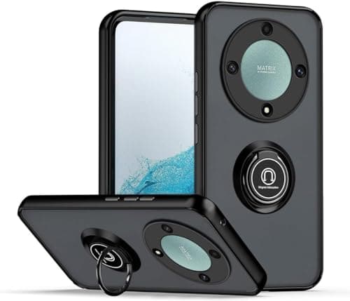 Image of for Honor Magic6 Lite Shockproof Case, Magnetic Ring Armour Phone Cover with [Kickstand], Frosted Matte Case, Lightweight With Military Grade Shock Absorption Case for Honor Magic 6 Lite - Black