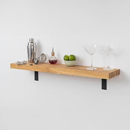 Image of Solid Wood Oak Floating Shelf & Brackets | 900mm x 150mm x 40mm | Wooden Wall Mounted Shelf | Home Furniture Decorative Display Storage And Shelving For Kitchen, Office, Bathroom and Living Room