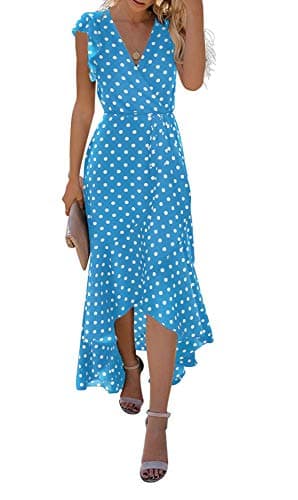 Image of GRECERELLE Womens Summer Maxi Dress Boho Floral Cocktail Polka Dot Wrap Dresses V Neck Casual Party Bohemian Flowy Long Dress for Ladies (Polka Dots-Light Blue, M)