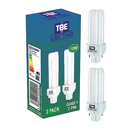 Image of TBE LIGHTING 10w G24D-1 2-Pin CFL Lamp - Pack of 2 Units - Cool White 4000K, 600 Lumen/Double Turn CFL Compact Fluorescent Light