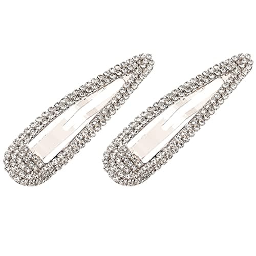 Image of XNHIU 2 Pieces Rhinestone Hair Clips Crystal Snap Hair Barrettes for Women Girls Wedding Hair Accessories (Silver)