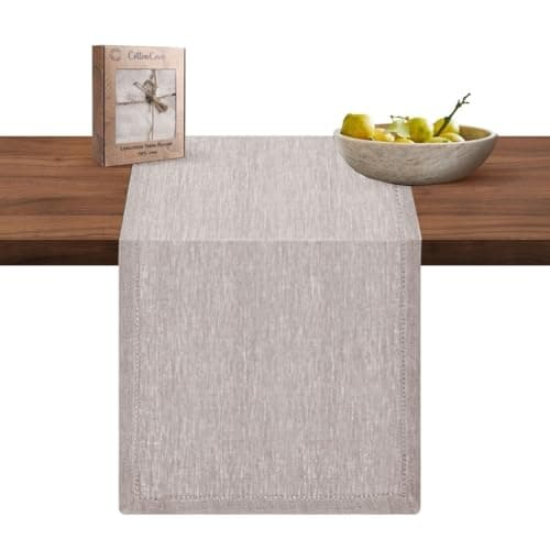 Image of CottonCove Pure Linen Table Runner 33x182 cm - Soft Durable Washable Farmhouse Style Table Runners for Everyday Use Weddings Holidays Christmas - 13x72 inch Rustic Vintage Dining Table Runner Natural