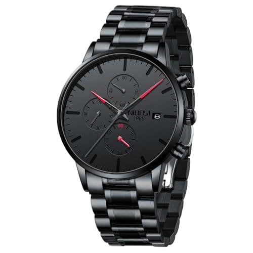 Image of NIBOSI Men's Analog Minimalist Watch - Black Dial Chronograph for Business, Military, Casual - Stainless Steel Strap With Date