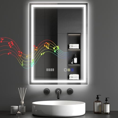 Image of HOMCOM 500 x 700 mm Bluetooth LED Bathroom Mirror, Illuminated Backlit Vanity Mirror with 3 Colours Dimmable, Clock, Anti-Fog, Memory Function, Touch Sensor, IP44