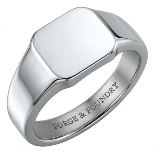 Image of Forge & Foundry Men Stainless Steel Plain Signet Ring (Polished Stainless Steel, Q)