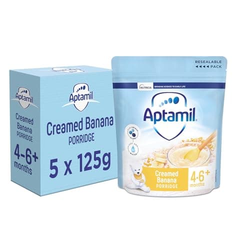 Image of Aptamil Creamed Banana Porridge Baby Food Cereal, 4-6+ Months, 125g (Pack of 5)