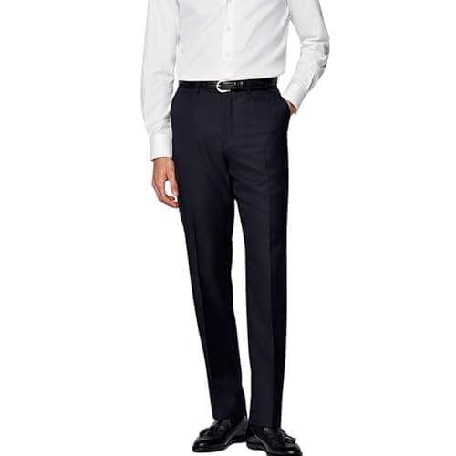 Image of Mens Smart Formal Trousers | Office Workwear Business Suit Bottoms | Flat Front & Straight Leg Dress Pants Classic & Comfort Fit | Waist Sizes 30–50 Inch- Navy 32W/27L
