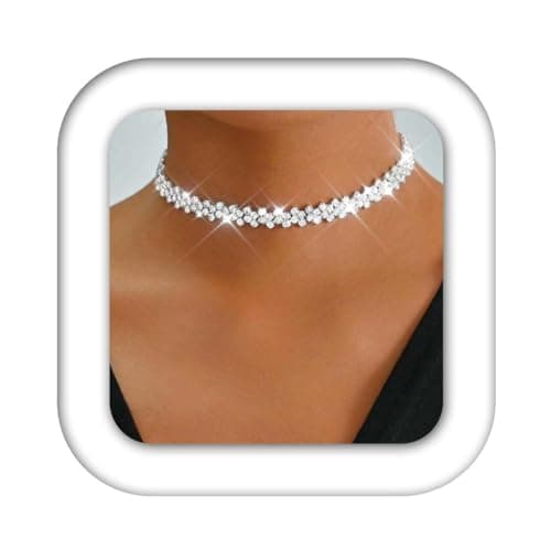 Image of Reaky Choker Necklaces Silver Rhinestone Necklace Sparkly Crystal Necklace Jewelry Accessories for Women
