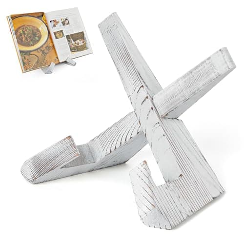 Image of PUERSI Recipe Book Stand for Kitchen, Wooden Cookbook Holder for Display Stand, Farmhouse Cook Book Stand for Reading Hands Free, Rustic Recipe Holder for Cooking and Cookery Book Stand for Counter