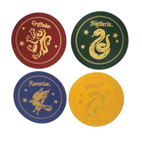 Image of Harry Potter Hogwarts House Crest Coaster Set, Gryffindor, Hufflepuff, Ravenclaw, Slytherin, 4 Coasters (Set of 4