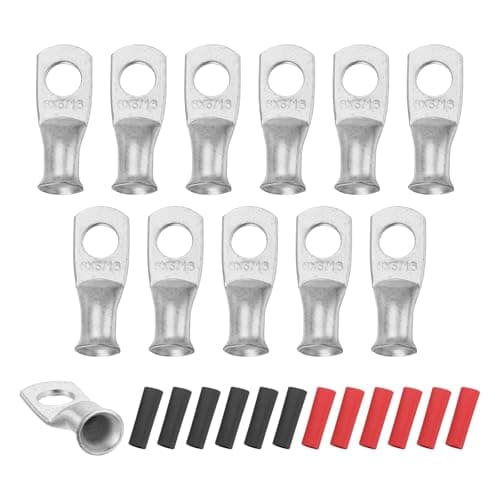 Image of sourcing map 12pcs 4 AWG M8 Battery Lugs Ring Terminals, 5/16" 8mm Stud Crimp Wire Terminal Connector End Copper, 3:1 Heat Shrink Tubing, Silver