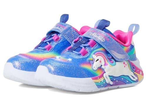 Image of Skechers Baby Girl's Unicorn Chaser Sneaker, Blue Sparkle Mesh/Multi Trim, 9 UK