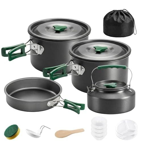 Image of Outsunny Camping Cookware Set for 4-5 People, Lightweight Aluminium Camping Cooking Kit with Anti-Scald Handles, Portable Pots and Pans for Backpacking, Hiking and Picnic, Grey