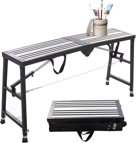 Image of Folding Aluminium Hop Up Work Platform with Handle, Heavy Duty Portablework Bench with Safety Lock, Adjustable Scaffolding Platform Tower Ladder Stool for Car Washing(160 * 30cm)