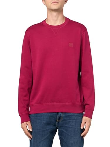 Image of BOSS Men's Patch Logo French Terry Pullover Cotton Sweatshirt, Crimson Red, XL