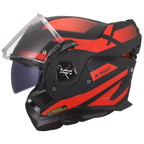 Image of LS2 FF901 Advant X Modular Motorcycle Helmet. 180° Flip Front Dual Visor Full Face Motorbike Helmet. ECE 22.06 Certified - NOVA - Matt Black Red - M