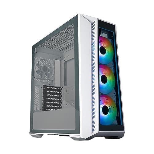 Image of Cooler Master MasterBox 520 PC Case – Mid-Tower ATX Chassis, 4 x Pre-Installed Fans (Front & Rear), Multiple Airflow Configurations, Tempered Glass Front & Side Panel, ARGB Controller - White