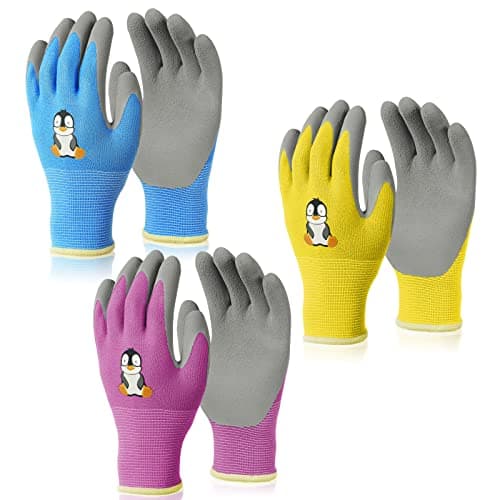 Image of OSDUE 3 Pairs of Gardening Gloves, Kids Safety Work Gloves, Gardening Gloves for Women with Soft PVC Dots, Comfortable Breathable Non-Slip Flexible for Yard, Fishing, Camping (Age 5-7)
