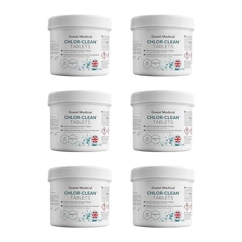 Image of CHLOR-CLEAN Chlorine Detergent Sanitiser Tablets, 3.25g Tablets, 1.7g NaDCC per Tablet, 6 Tubs of 100 Tablets (6x100 Tablets)