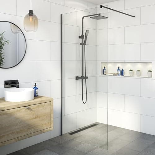 Image of BAYSTONE® 1100mm Wet Room Shower Screen Panel 8mm Toughened Safety Easy Clean Glass Walk in Shower Enclosure, Frameless, Matt Black