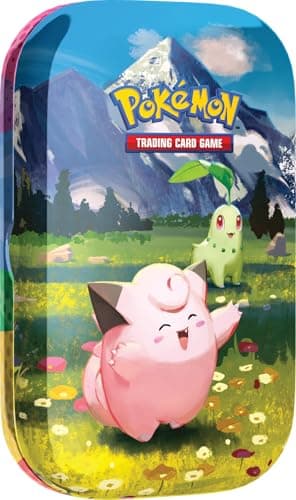 Image of Pokémon TCG: Mega Evolution—Ascended Heroes Mini Tin: Clefairy & Chikorita (1 Sticker Sheet, a Pokémon Art Card & 2 Booster Packs)