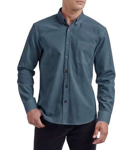 Image of HISDERN Men's Oxford Shirts Long Sleeve Dark Blue Casual Smart Shirt for Men Formal Business Shirt with Pocket Regular Fit XXL