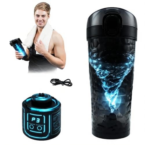 Image of HouseUp Electric Protein Shaker Bottle - 700ml/24oz USB Rechargeable Portable Blender Cup | Fitness Shaker for Gym and Travel (Black)