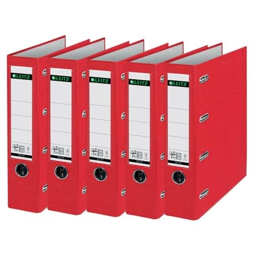 Image of Esselte, A4 Lever Arch File, 75 mm Spine, 500 sheets Capacity, PP, Plastic Cover, No. 1 Mechanism, Files & Folders, Red, 5 Pack, 162530