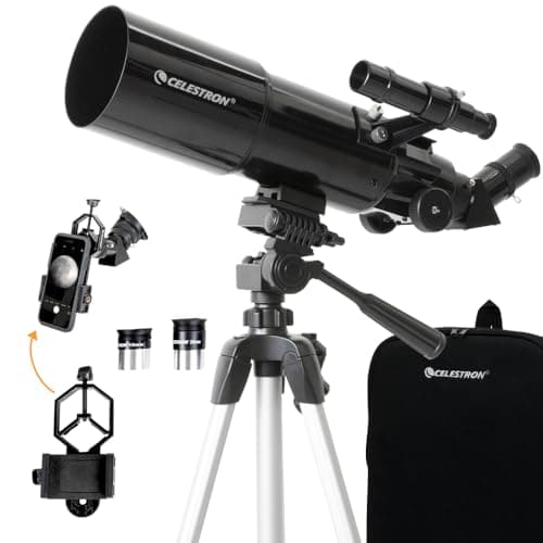 Image of Celestron 22030 Travel Scope Portable Refractor Telescope with 80mm lens, Fully-Coated Glass Optics, Bonus Astronomy Software Package and Digiscoping Smartphone Adapter