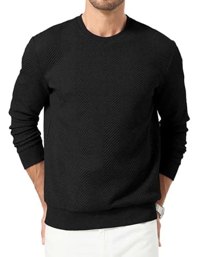 Image of Elegancity Mens Crewneck Sweatshirts Long Sleeve Casual Textured Pullover Black Sweatshirt Men Loose Fit Soild Color Jumpers,Black S