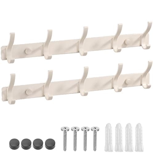 Image of 2 Pack Coat Hooks Wall Mounted with 10 Hooks Total , Hanger Wall Double Hook Rack, Heavy Duty Rust-Proof Coat Rack for Jackets, Bags, Hats & Towels in Bathroom, Bedroom, Kitchen & Entryway (white)