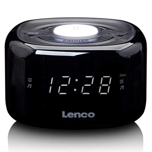 Image of Lenco CR-12 Clock Radio - Alarm Clock with Night Light Function - Easy Snooze - Sleep Timer - Two Alarm Times - 20 Station Memories - Adjustable Brightness Control - Black, 117 x 117 x 71 mm