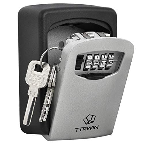 Image of TTRWIN Key Lock Box with 4-Digit Combination Lock, [Waterproof][Wall Mounted][Zinc Alloy] Resettable Code, for House Spare Keys, Business, Farm, Garage - Mounting Kit included