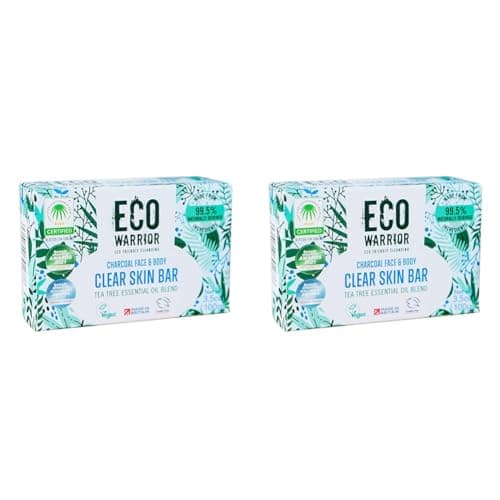 Image of Eco Warrior Charcoal Clear Skin Soap Bar - Vegan, Cruelty Free, No SLS or Parabens, Whole Body Soap, Moisturising Charcoal, Grapeseed and Anti Bacterial Tea Tree Essential Oil, Eco Friendly Soap 100g