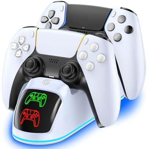 Image of PS5 Controller Charger for PS5 Dualsense & Edge - 2H Fast Playstation 5 Controller Charger with 9 RGB Light, Fast PS5 Charging Dock with Cable, for PlayStation 5 Charger Accessories Storage