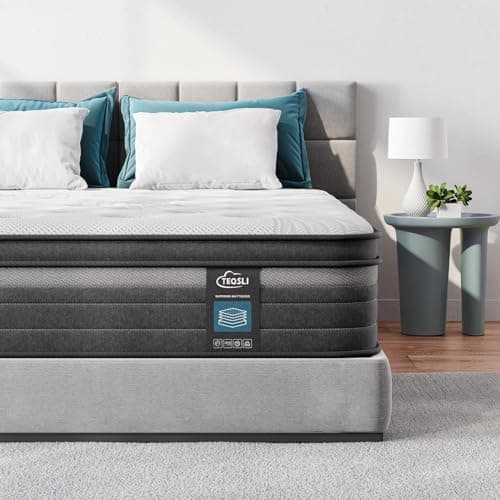Image of TeQsli Gel Individually Pocket Sprung King Mattress 5FT with Soft Fabric, 10 Inch Hybrid Mattress King for Pressure & Back Pain Relief, Medium Firm Mattresses in a Box-150x200x25cm