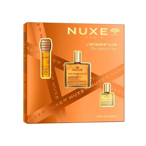 Image of Nuxe The Infinite Glow Gift Set (£45.17 Value) – Huile Prodigieuse Or Dry Oil 50ml, 10ml & Rêve de Miel Honey Lip Care 10ml – Radiant Skincare Trio for Face & Body, Ideal for Birthdays or Travel